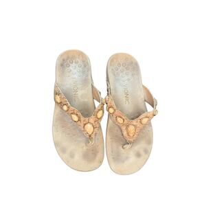 Vionic Brown Gold Cork Eve‎ II Comfort Support Orthaheel Thong Sandals Size 7
